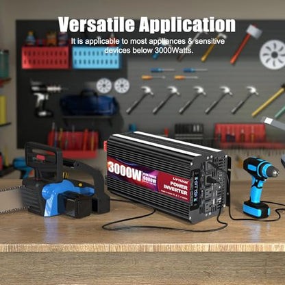 3000 Watt Power Inverter 12V to 110V 120V DC to AC with 4 AC Outlets