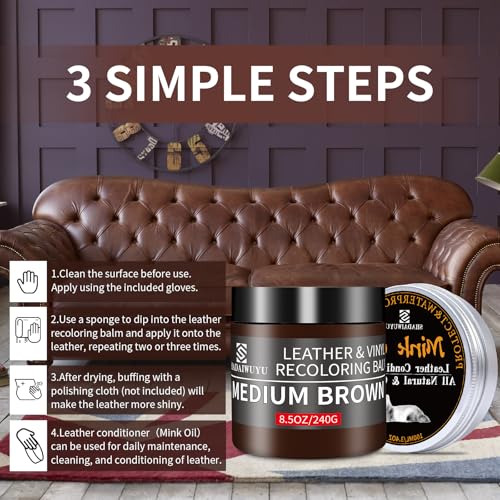 8.5oz Leather Recoloring Balm with 100ml Mink Oil