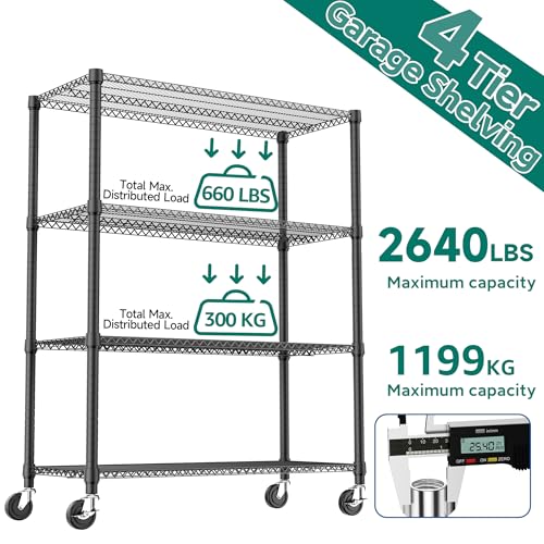 2640LBS 53.1" W 4 Tiers Shelf Steel Storage Shelves Shelving Unit Steel Organizer Wire Rack for Home