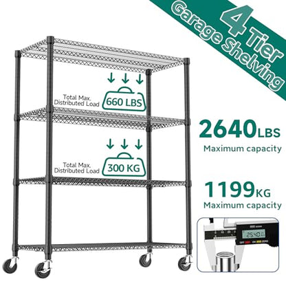 2640LBS 53.1" W 4 Tiers Shelf Steel Storage Shelves Shelving Unit Steel Organizer Wire Rack for Home