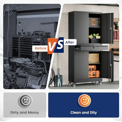 Metal Garage Storage Cabinet with Locking Doors and Adjustable Shelves