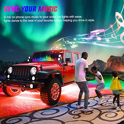 6PCS RGB LED Underglow Lights Strip with APP & Remote Control