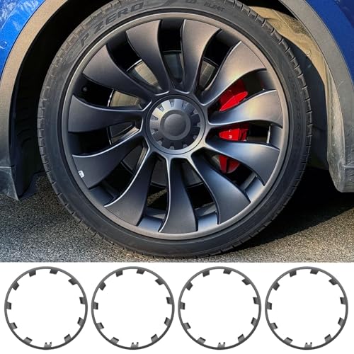 for Tesla Model Y 21 Inch Wheel Rim Protector Hubcaps Uberturbine Wheels Rim Cover Tire Trim Rings Gunpowder 4Pcs Model Y Accessories (4 Count)