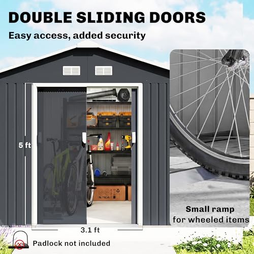 11' x 9' Outdoor Storage Shed Garden Tool Metal Shed Dark Gray