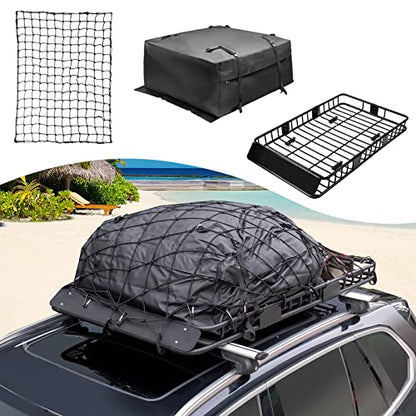 64"x39"x4" Roof Rack Cargo Basket with Cargo Bag & Net