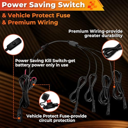 20 Pods Pure White LED Rock Lights Kit with Switch Wiring Harness (20 Count)