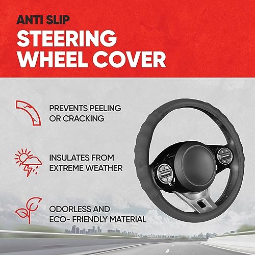 Soft Touch Leather Gray Steering Wheel Cover with Grooves