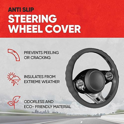 Soft Touch Leather Gray Steering Wheel Cover with Grooves