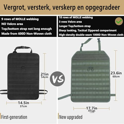 Universal Tactical Seat Back Organizer Vehicle Molle Panel Organizer Storage Bag with 5 Detachable Molle Pouch for All Vehicel Such as Jeep