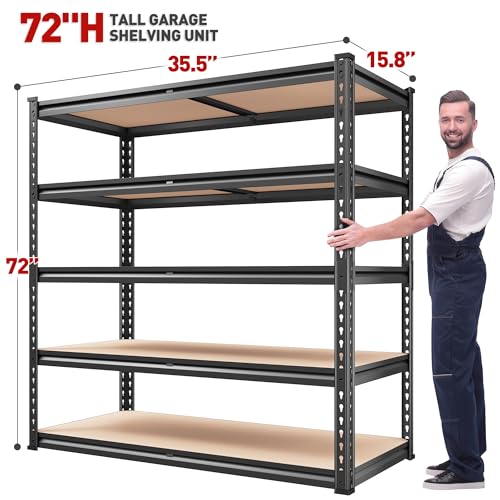 2000LBS Garage Shelving Heavy Duty 72''H Storage Shelves 5 Tier Heavy Duty Shelving (4 Count)