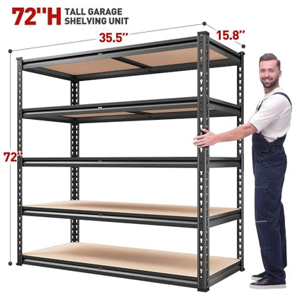 2000LBS Garage Shelving Heavy Duty 72''H Storage Shelves 5 Tier Heavy Duty Shelving (4 Count)