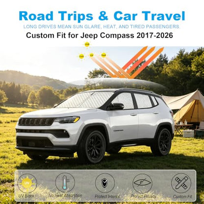 Windshield Sun Shade with Side Rear for Jeep Compass 2017 (8 Count)
