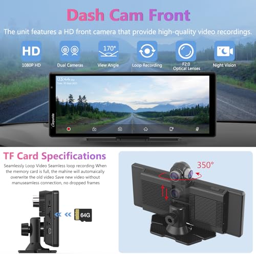 W903 Portable Carplay & Android Auto with Dash Cam