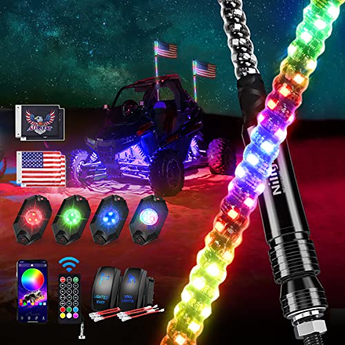 2PCS 3FT RGB LED Whip Light and 4 PCS Rock Lights Combo Kit