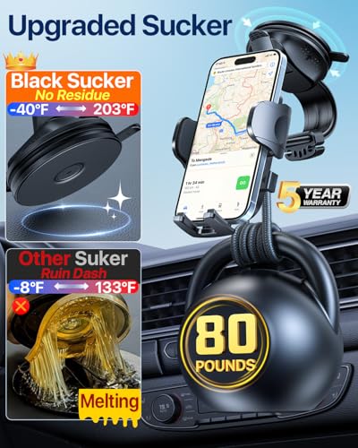 Upgraded Strongest Suction No Block View Bendable Arm Car Phone Holder