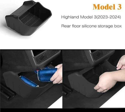 GGCLIMAX Car Organizers And Storage Silicone Rear Floor Storage Box Compatible with Tesla Model 3 2023-2024 Custom Fit Organizer Car Organizer(Black)