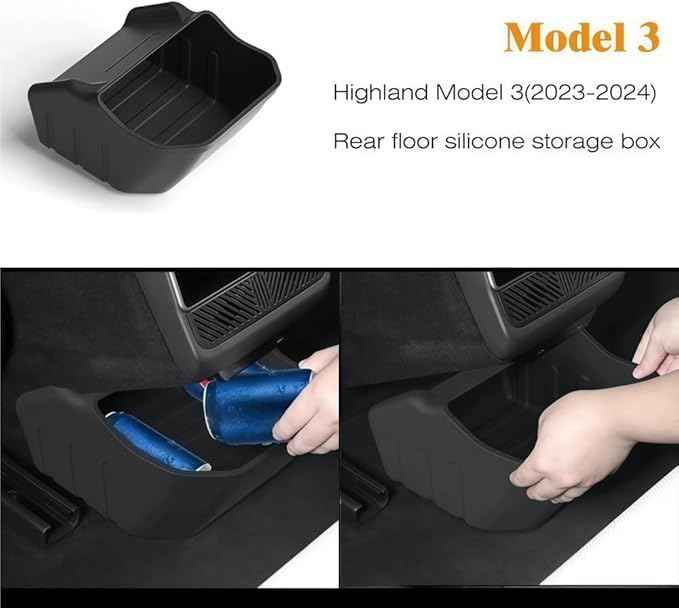 GGCLIMAX Car Organizers And Storage Silicone Rear Floor Storage Box Compatible with Tesla Model 3 2023-2024 Custom Fit Organizer Car Organizer(WHITE)