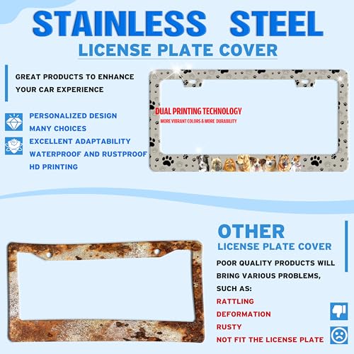 Dog Pet Paw Prints License Plate Frame Stainless Steel 6.3 X 12.2 Inch