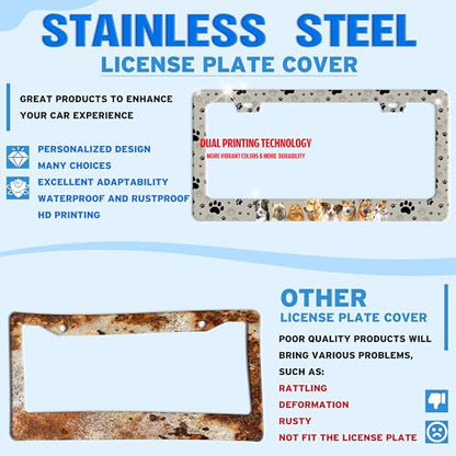 Dog Pet Paw Prints License Plate Frame Stainless Steel 6.3 X 12.2 Inch