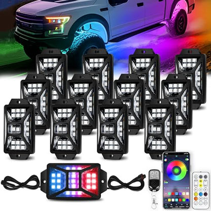 12 Pods 252 LEDs 5 Sides RGB Rock Lights for Truck (12 Count)