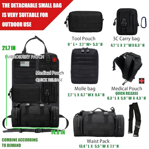 7 PACK Tactical Seat back organizer Truck organizer With 6 Detachable Pouches Universal For Car Truck Ford Jeep Military