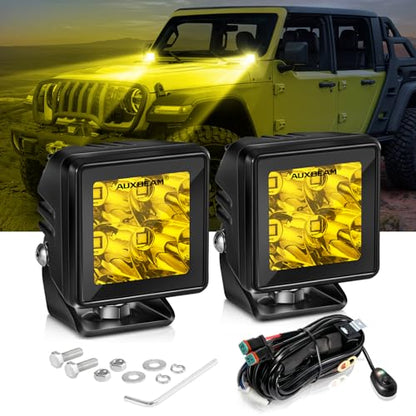 LED Pods 2 Inch Amber Fog Offroad Cube Lights Focused Spotlights (2 Count)