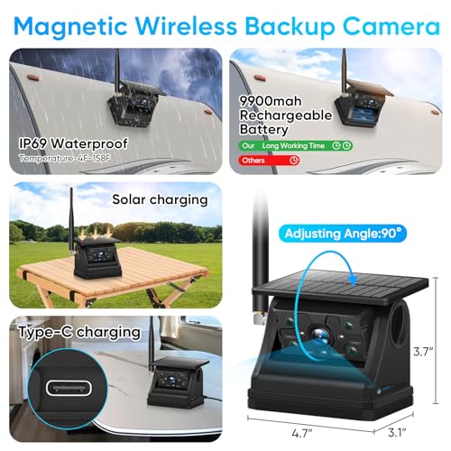 Solar Wireless Magnetic Backup Camera with 7 Inch 1080P Monitor System