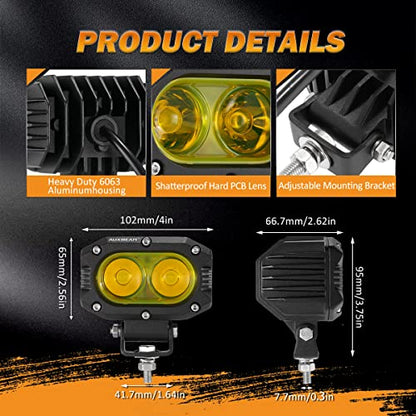R4 Series 4 Inch LED Amber Pod 60W Driving Flood Beam Square Light (2 Count)