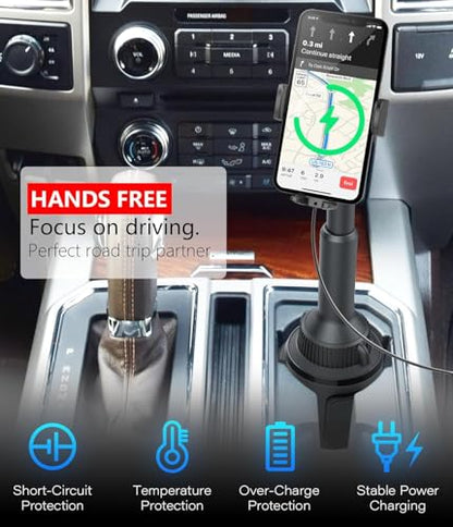 15W Qi Fast Wireless Car Charger Solid Cup Holder Phone Mount