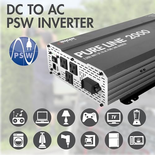 EL3808 Pure Line Power Inverter 2000 Watt DC 12V to 110V AC Car Pure Sine Wave Power Inverter for Home RV Camping Van Life Off Grid ETL Certified