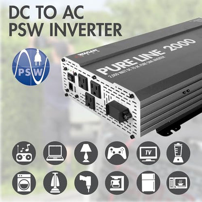 EL3808 Pure Line Power Inverter 2000 Watt DC 12V to 110V AC Car Pure Sine Wave Power Inverter for Home RV Camping Van Life Off Grid ETL Certified