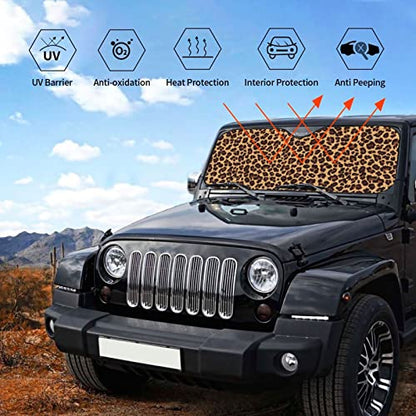 Leopard Car Windshield Sunshade Front Window Sun Visor Protector Foldable Shield Cover for Truck SUV
