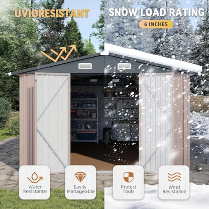 10x12FT Shed with Floor Galvanized Steel Outdoor Storage Shed