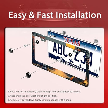 Camping License Plate Frame Stainless Steel Forest License Holder
