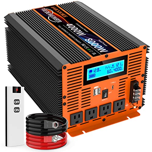 4000 Watt Pure Sine Wave Power Inverter 12V DC to 110V 120V Converter for Family RV Off Grid Solar System Car with Type