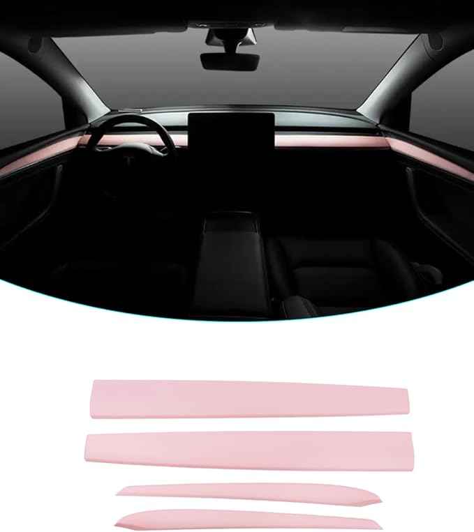 Pink Dashboard Cover and Front Door Cover Compatible with Tesla Model 3（2021-2023） and Model y（2019-2024 (Pink)