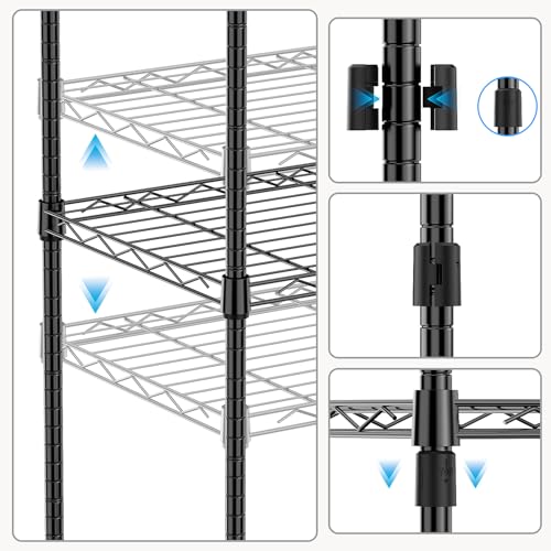 1250 lbs 5 Tier Shelf Metal Storage Shelves Wire Rack Closet Organizers with Wheel for Garage Kitchen Bathroom Laundry Black 13.7" D x 23.6" W x 62.4" H (5 Count)