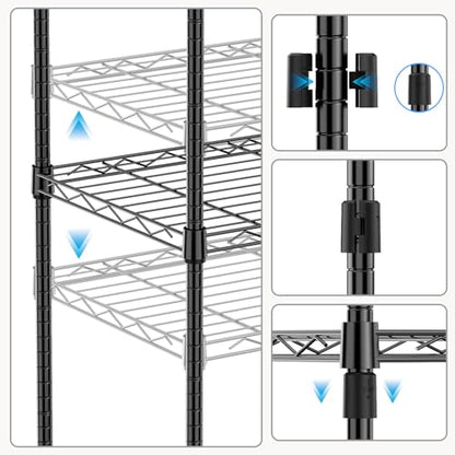 1000 lbs 4Tier Shelf Metal Storage Shelves Wire Rack Closet Organizers with Wheel for Garage Kitchen Bathroom Laundry Black 13.7" D x 23.6" W x 53.4" H (4 Count)
