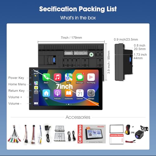 2 Din Car Radio with Wireless CarPlay & Android Auto