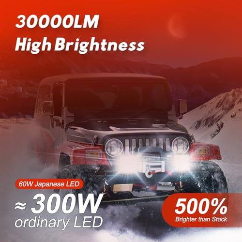 LED Light Pods Bar 4 Inch 30000LM 60W Round Spot Flood Amber White Driving Offroad Fog Work Backup Bumper for Truck Jeep ATV UTV SUV Tractor Motorcycle 4x4 Cart Trailer Boat Waterproof 2PCS