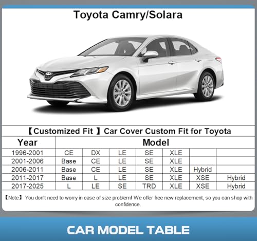 10 Layers Car Cover Custom Fit for Toyota Camry 1996