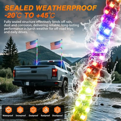 RGB LED Whip Light 2PCS 6FT Spiral Antenna Whips (6 Foot)