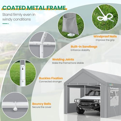 12x20 FT Heavy Duty Carport with Galvanized Frame