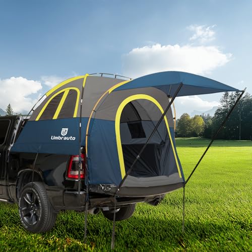 Truck Bed Tent with Awning 5.5' ~ 5.8' Easy Set Up Umburato Pickup Truck Tents for Camping