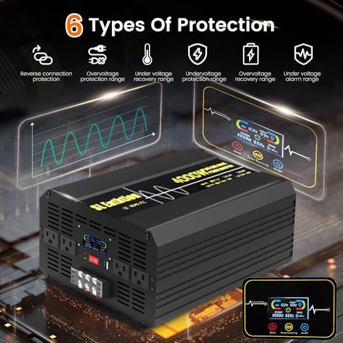 4000W Pure Sine Wave Power Inverter 12V DC to 120V AC 60HZ with LCD Display