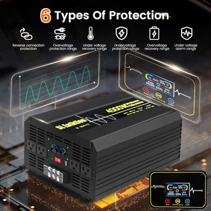 4000W Pure Sine Wave Power Inverter 12V DC to 120V AC 60HZ with LCD Display