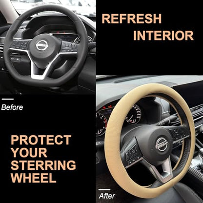 D Shaped Nappa Leather Steering Wheel Cover 14.5In