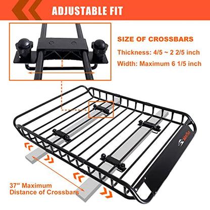 Roof Rack Rooftop Cargo Carrier Basket 51"*36"*5"+Waterproof Bag 15 Cu.Ft