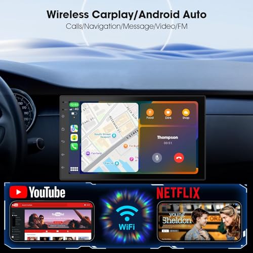 2 Din Car Radio with Wireless CarPlay & Android Auto