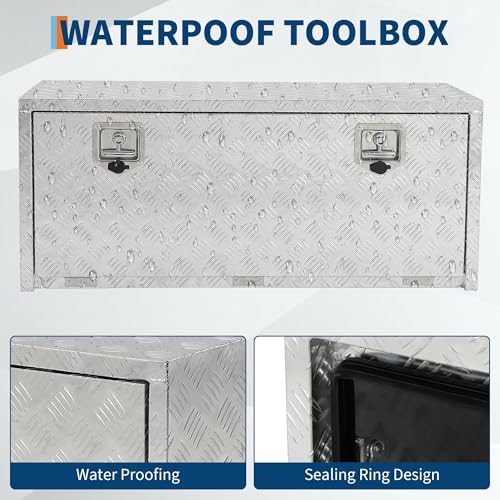 Heavy Duty Aluminum Diamond Plate Tool Box Chest Box Pick Up Truck Bed RV Trailer Toolbox Storage Lockable Organizer with Lock Keys